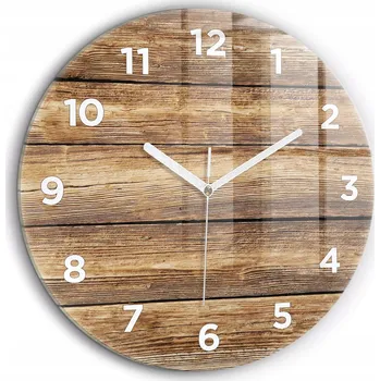 Hodiny Minimalistické skleněné nástěnné hodiny s S Potiskem Vzhled dřevěných prken, průměr 60 cm