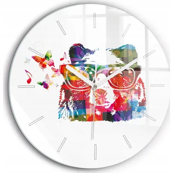 Hodiny Moderní skleněné nástěnné hodiny Hlava medvěda bílé ručičky průměr 60 cm