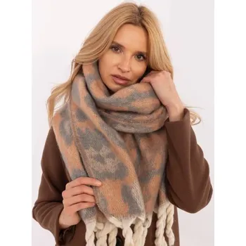 Šátek Oranžovo-šedá teplá dámská šála s puntíky