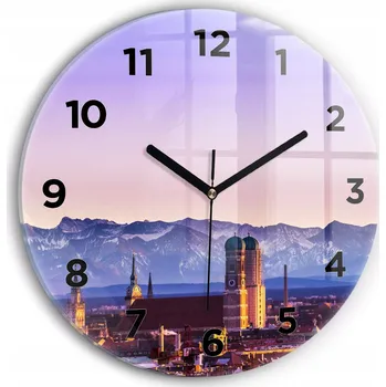 Hodiny Kulatý Skleněné Nástěnné Hodiny s motivem Německé Alpy Mnichov průměr 30 cm