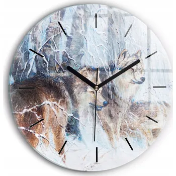 Hodiny Moderní skleněné foto hodiny na zeď tichý mechanismus Vlci v lese průměr 30 cm