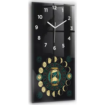 Hodiny Velké vertikální skleněné hodiny do bytu Fáze měsíce a přesýpací hodiny 30x60 cm