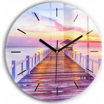 Hodiny Skleněné nástěnné hodiny do obýváku S Potiskem Most v přístavu večer průměr 30 cm