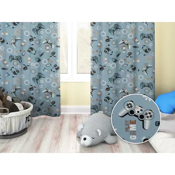 ubrus Dětský bavlněný závěs Sandra SA-588 Play Game na modrém 150x160 cm