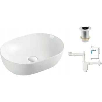 Umyvadlo Keramické umyvadlo na desku oválné bílé 48,5x35x13cm sifon výpusť