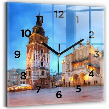 Hodiny Velké skleněné nástěnné hodiny s grafikou Tiché Hlavní náměstí v Krakově 30x30