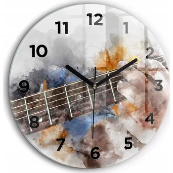Hodiny Čtvercové Skleněné Nástěnné Hodiny do Kanceláře s Grafickým Vzorem Kytary fi60 cm