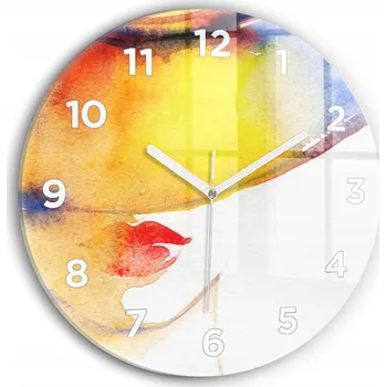 Hodiny Moderní skleněné nástěnné hodiny Žena v klobouku kulatý průměr 30 cm