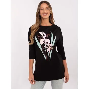 Dámská halenka Černá dlouhá halenka s květinovým potiskem