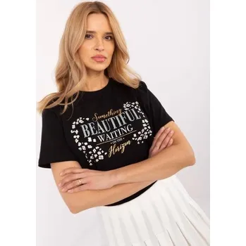 Dámská halenka Černé dámské tričko s kamínkovou aplikací