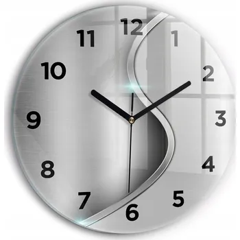 Hodiny Moderní skleněné hodiny s grafikou na zeď Šedá abstrakce kovu fi30 cm