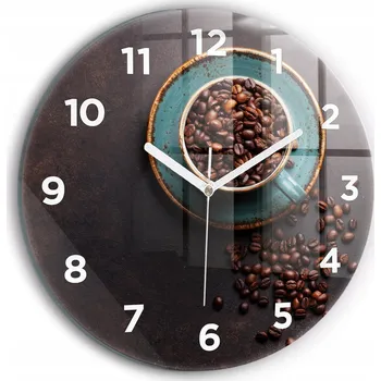 Hodiny Moderní skleněné foto hodiny na zeď Šálek kávy kulatý průměr 30 cm