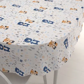 ubrus Dětský bavlněný oválný ubrus Sandra SA-595 Modro-béžová lesní zvířátka na bílém 50x100 cm