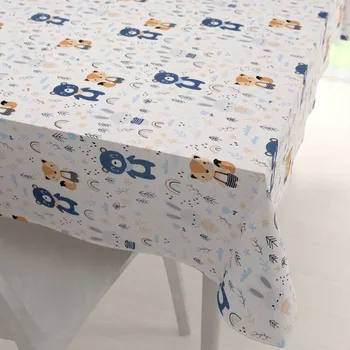 ubrus Dětský bavlněný obdélníkový ubrus Sandra SA-595 Modro-béžová lesní zvířátka na bílém 100x140 cm