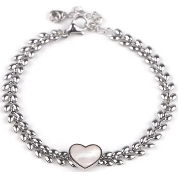 Náramek Náramek z nerezové oceli srdce - 2 stříbrná perleť