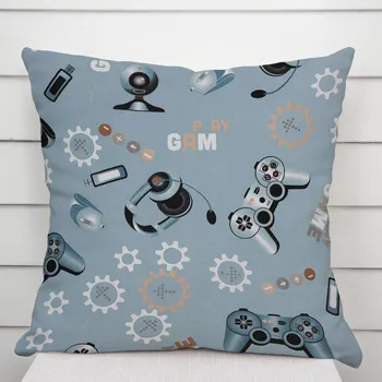 Povlak na polštářek Dětský bavlněný povlak na polštář Sandra SA-588 Play Game na modrém 50 x 50 cm