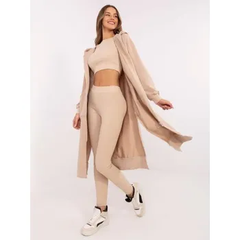 Béžová souprava s legínami a pruhovaným topem