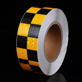 Lepicí páska DZL Reflexní samolepící páska oranžová - černá šachovnice, 25m x 5cm