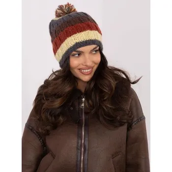 Čepice Světle žlutá a grafitově zbarvená dámská čepice s bambulí