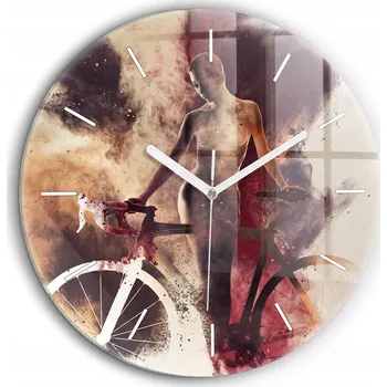 Hodiny Foto Skleněné Hodiny Nástěnné Do Moderních Interiérů Žena a kolo průměr 60 cm