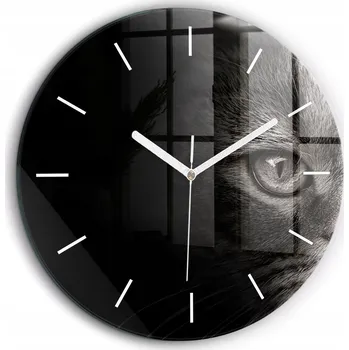 Hodiny Moderní skleněné nástěnné hodiny Pes a skotská kočka bílé ručičky průměr 60 cm