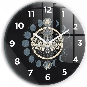 Hodiny Minimalistické Čtvercové Skleněné Foto Hodiny na Zeď Fáze měsíce průměr 30 cm