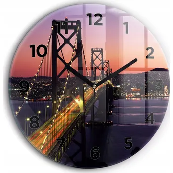 Hodiny Moderní skleněné hodiny s grafikou na zeď USA západ slunce průměr 60 cm