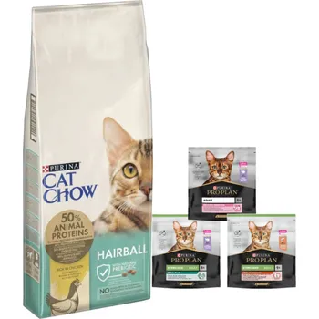 Krmivo pro kočku PURINA Cat Chow Special Care Hairball Control 15kg + PRO PLAN Adult krmivo pro kočky 400g - náhodná dodávka