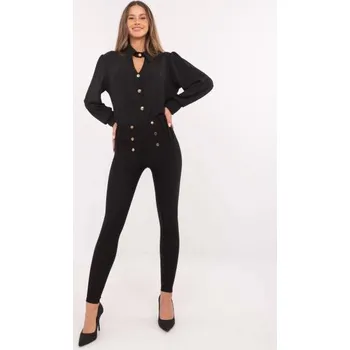 Dámské kalhoty Černé elegantní legíny s ozdobnými knoflíky