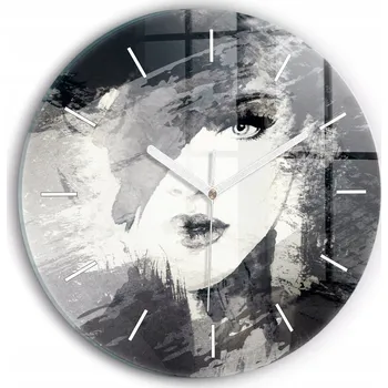 Hodiny Moderní skleněné nástěnné hodiny Žena – akvarely kulatý průměr 30 cm