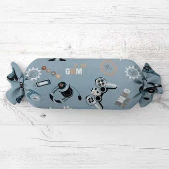Dekorativní polštářek Dětský polštář válec bonbon Sandra SA-588 Play Game na modrém 15x80 cm