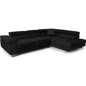 Sedací souprava Sofiland ALLER L - PRAVÝ OTOMAN - ČERNÁ - rohová sedačka se spaním a úložným prostorem, potah JASMINE