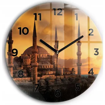 Hodiny Moderní skleněné hodiny s grafikou na zeď Mešita v Istanbulu průměr 60 cm