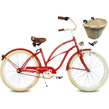 Městské kolo Dámské městské kolo 26" cruiser ROSIE RoyalBI červené, 3 rychlosti, s košíkem