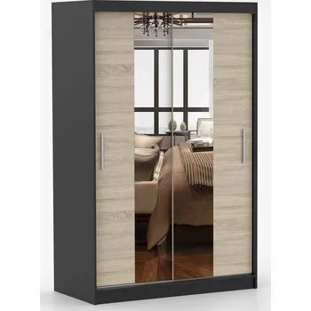 Dětská skříň Nábytek PEGAS s.r.o. Šatní skříň se zrcadlem NOEMI 01, Černá/Dub Sonoma