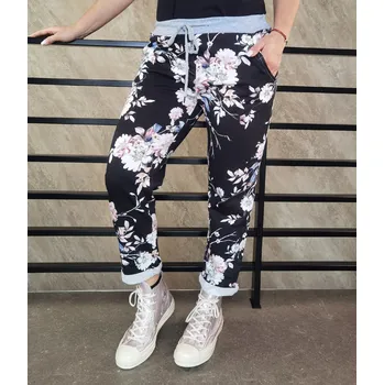 Dámské kalhoty Dámské květované baggy černé Velikost: XXL - XXXL
