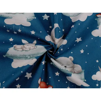 Bavlněná látka / plátno spící zvířátka, barva 2 (983) modrá