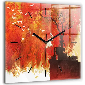 Hodiny Skleněné nástěnné hodiny se stylovým potiskem Nevěsta na podzim 60x60 cm