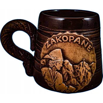KERAMICKÝ HRNEK CCA 150 Ml hnědý kužel horský motiv ZAKOPANE