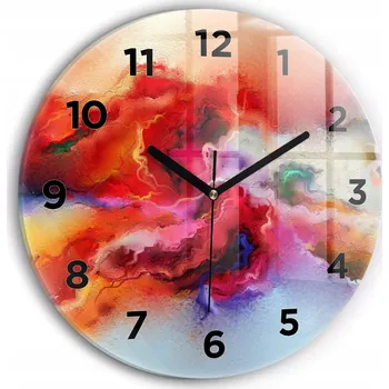 Hodiny Moderní skleněné nástěnné hodiny s potiskem Rozlité barvy kulatý průměr 30 cm