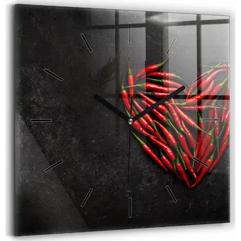 Hodiny Skleněné hodiny s motivem Tichý bezhlučný nástěnný budík Srdce z papriček 30x30