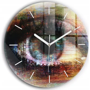 Hodiny Moderní skleněné nástěnné hodiny Street Art Oko bílé ručičky průměr 60 cm