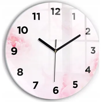 Hodiny Nástěnné Kulatý Skleněné Hodiny se Stylovým Potiskem Kvetoucí Květiny průměr 30 cm