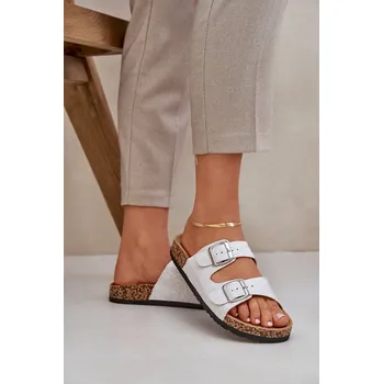 Dámské pantofle Textilové pantofle na korkové podrážce s přezkami Atera Barva: Šedá, Velikost: 40