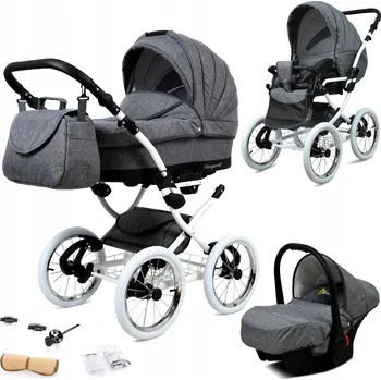 Kočárek Kočárek 3v1 BabyLux MARGARET WHITE - sportovní kočárek, hluboká korba, autosedačka