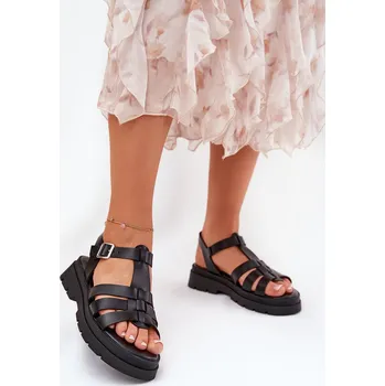 Dámské sandále Eko Kožené Sandály Dámské Na Platformě Nendales Barva: Černá, Velikost: 38