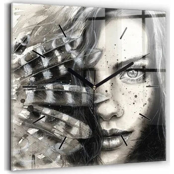 Hodiny Minimalistické Skleněné Nástěnné Hodiny s Malovaným Vzorem Portrét 30x30 cm