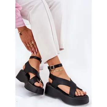 Dámské sandále Dámské Sandály Na Platformě A Klínu Eko Kůže Tenzorus Barva: Černá, Velikost: 39