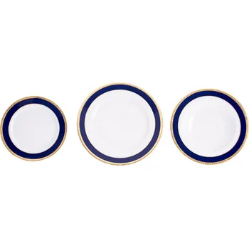 Talíř Talířová souprava, karlovarský porcelán Leander Loučky, Sabina - kobalt + zlatý cop, 18 dílná