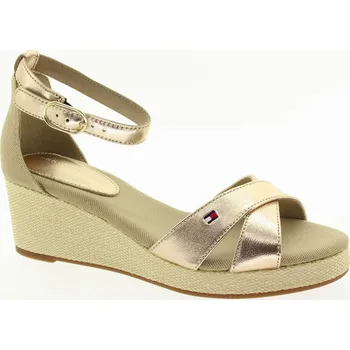 Dámské sandále TOMMY HILFIGER Dámské zlaté kožené sandály na klínku FW0FW08810-0HS-255 Velikost 41